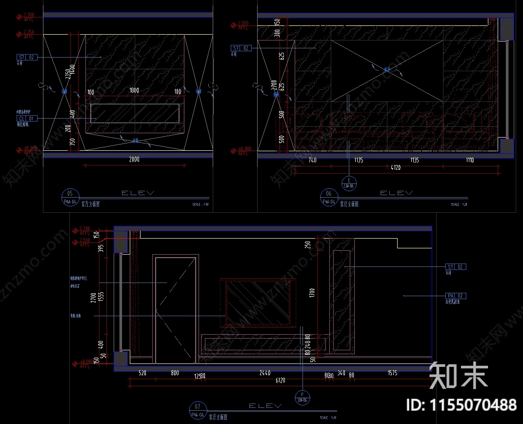 170㎡北欧三室两厅cad施工图下载【ID:1155070488】