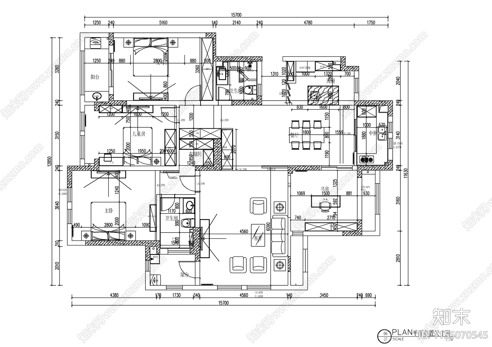 180㎡北欧四室两厅cad施工图下载【ID:1155070545】