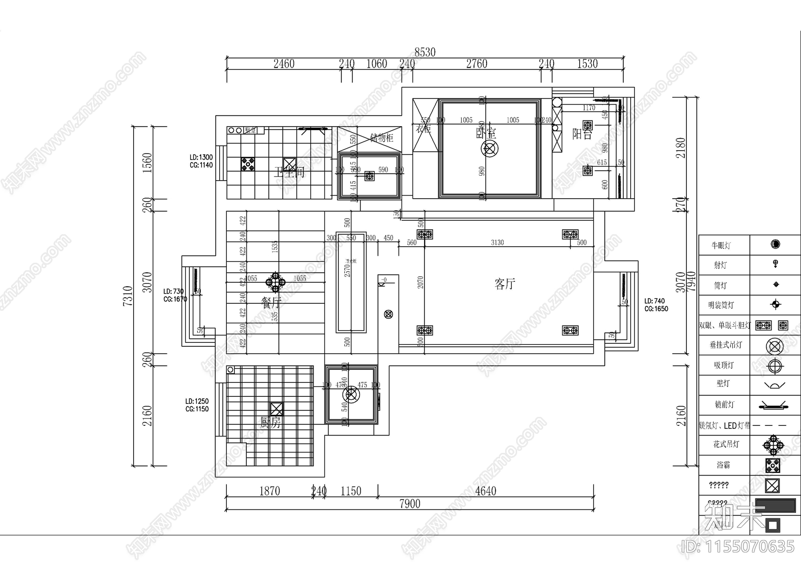 60㎡北欧一室一厅装修图cad施工图下载【ID:1155070635】