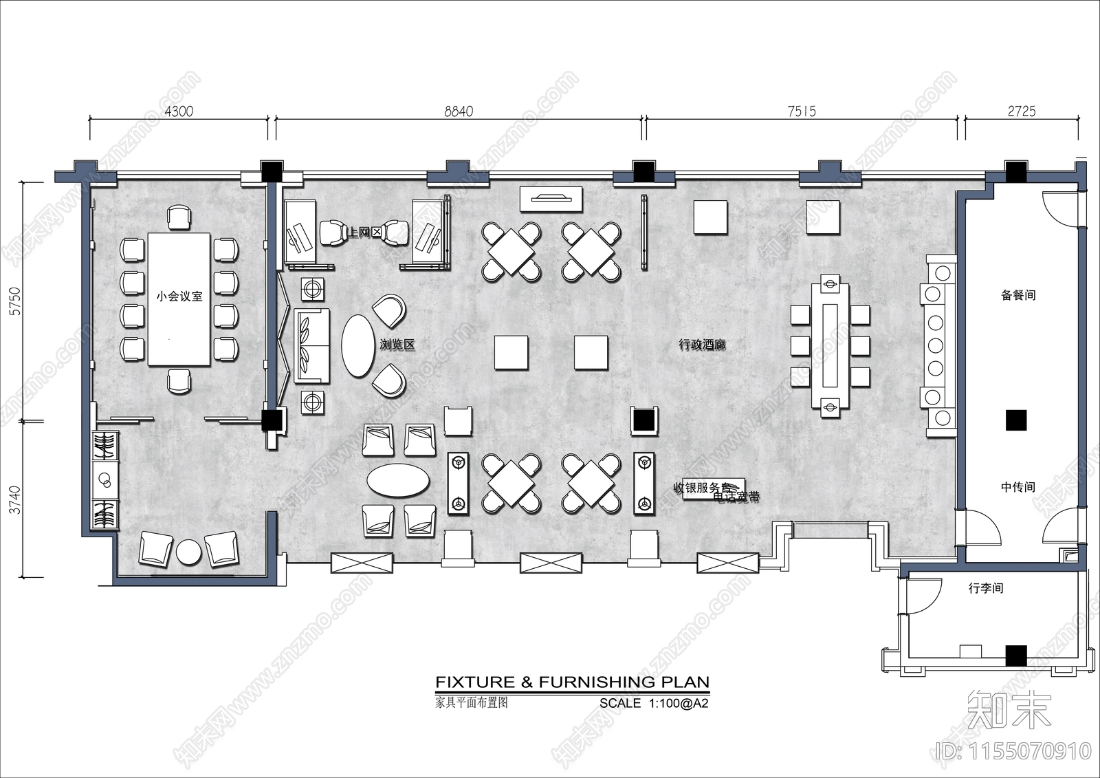 200㎡商务红酒吧平面布置图施工图下载【ID:1155070910】