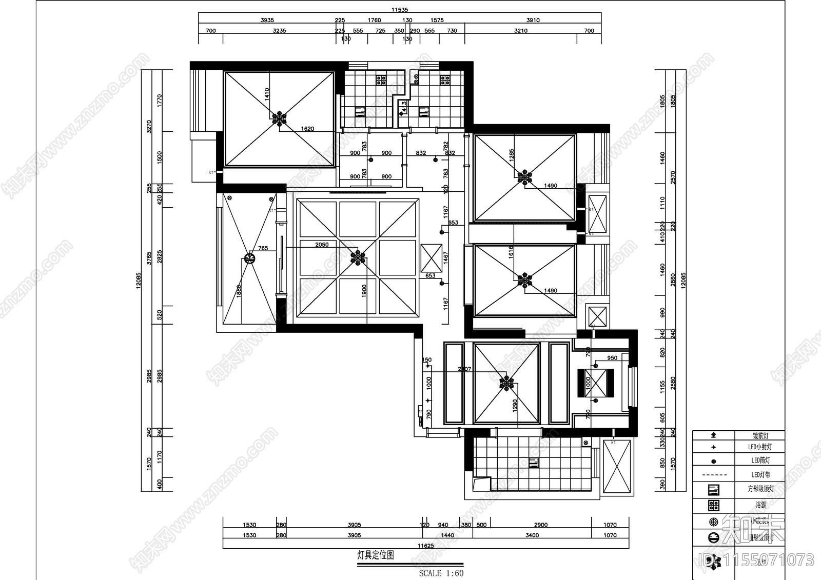 120㎡欧式三室两厅CADcad施工图下载【ID:1155071073】