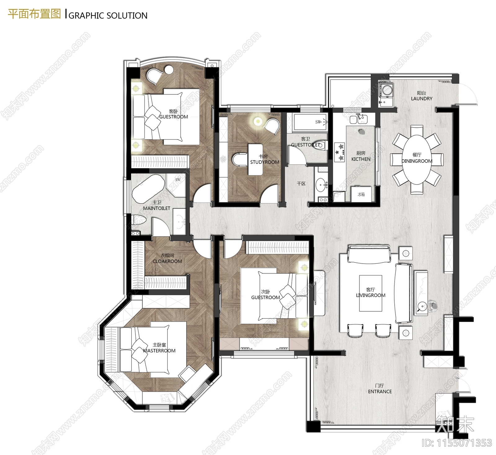 200㎡欧式四室两厅cad施工图下载【ID:1155071353】