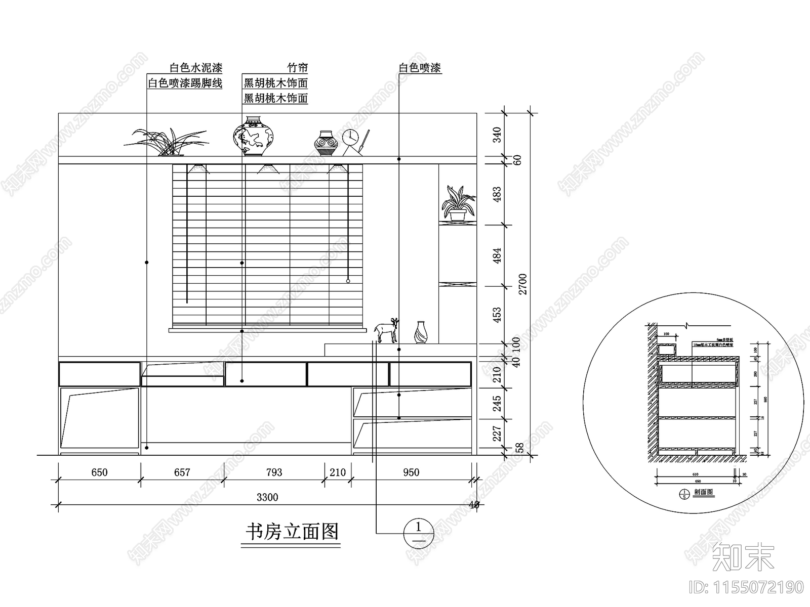 全新整理168套书柜书架立面图节点详图cad施工图下载【ID:1155072190】