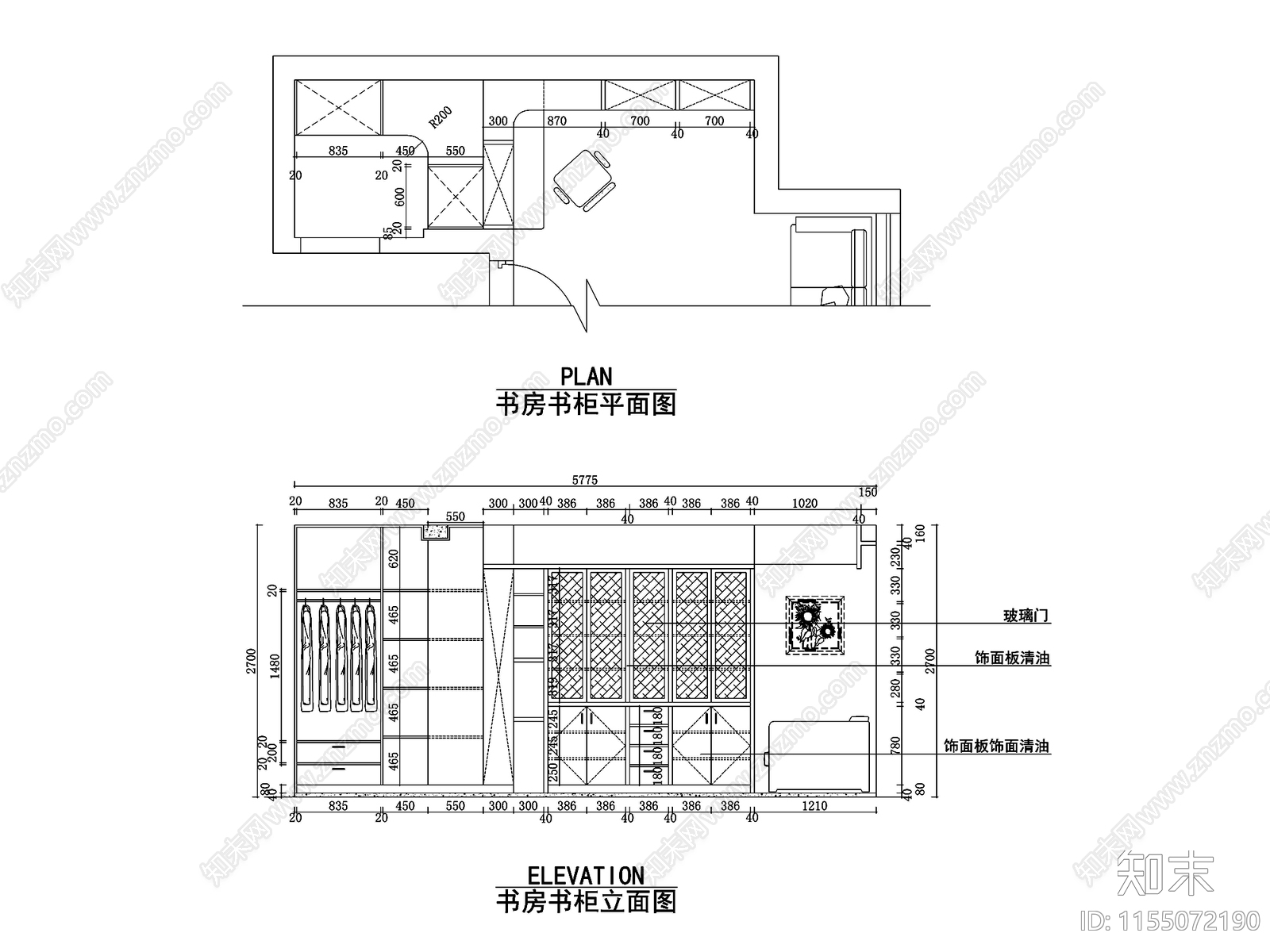 全新整理168套书柜书架立面图节点详图cad施工图下载【ID:1155072190】