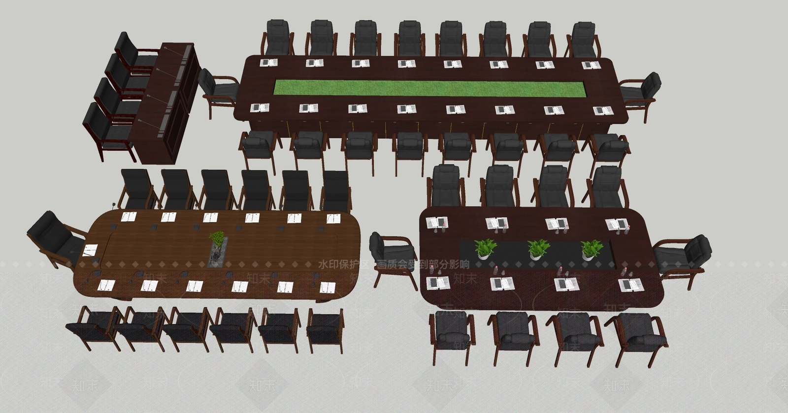 新中式会议桌椅组合3D模型下载【ID:1155072415】