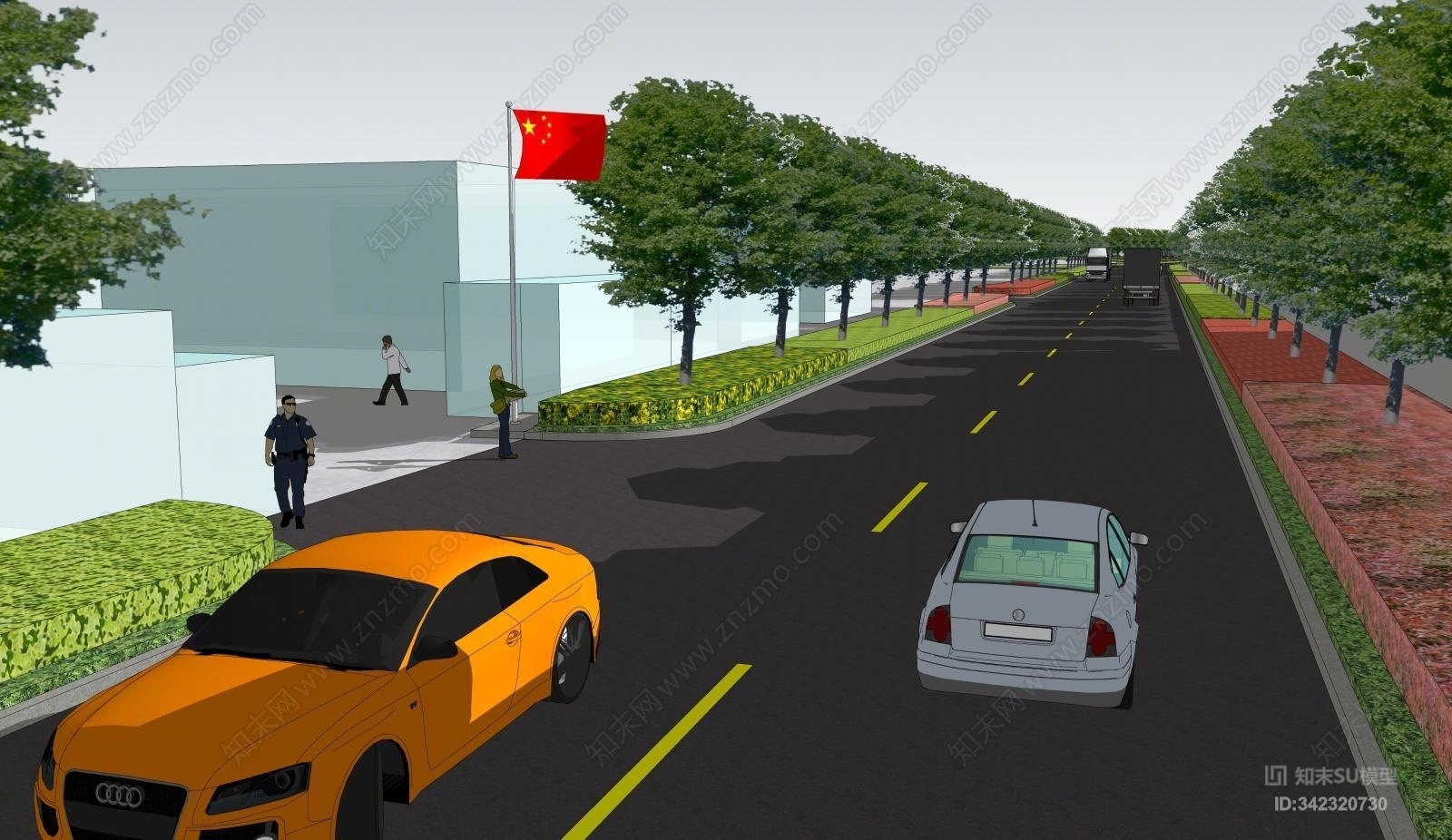 道路景观模型SU模型下载【ID:342320730】