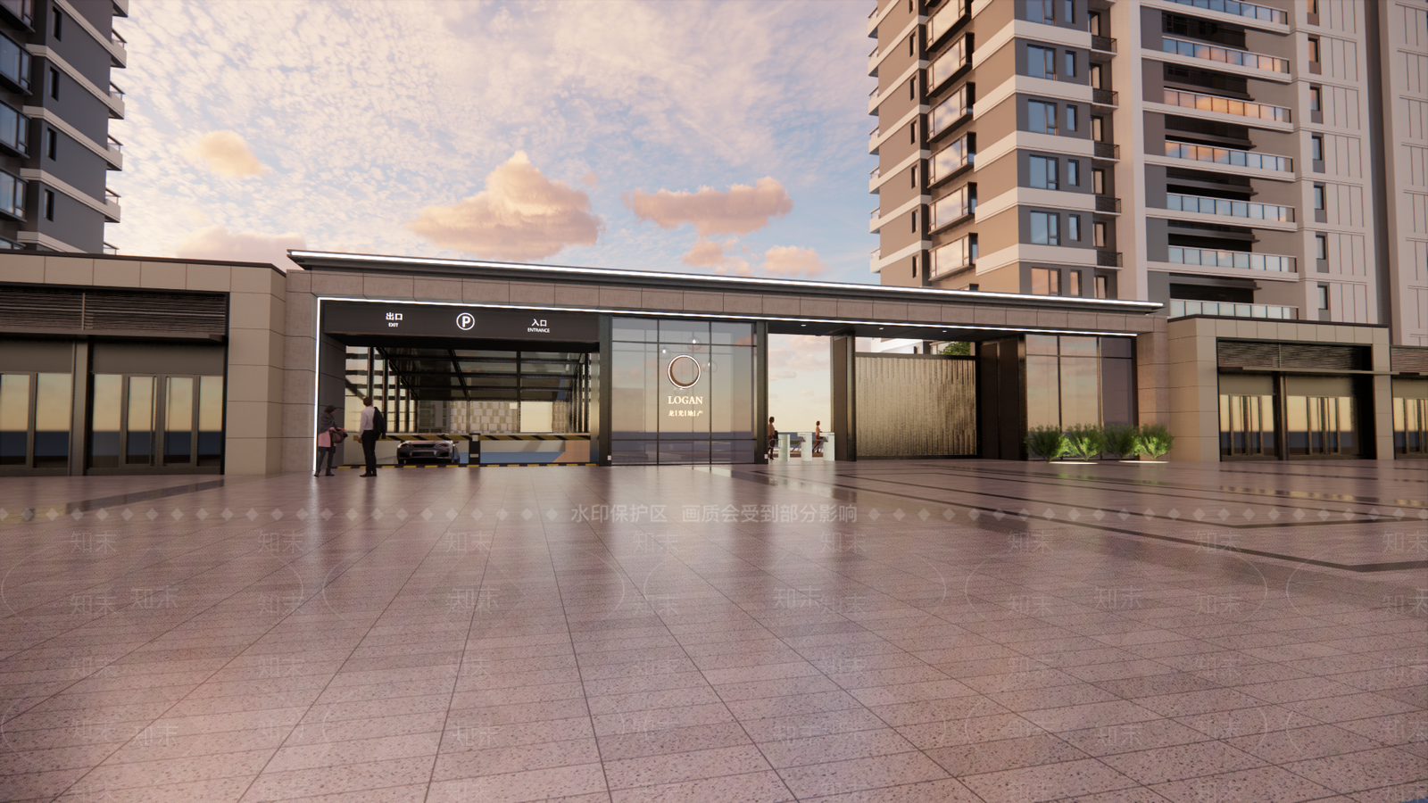 现代风格住宅小区大门建筑立面造型SU模型下载【ID:1155324690】