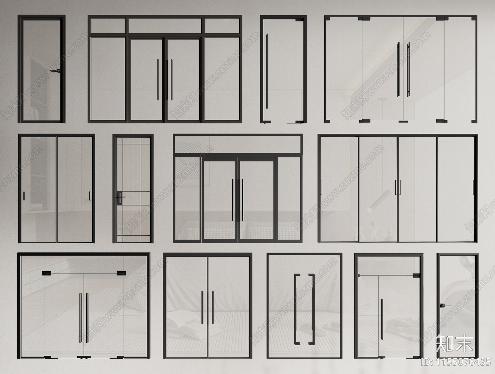 现代玻璃门组合3D模型下载【ID:1155076435】