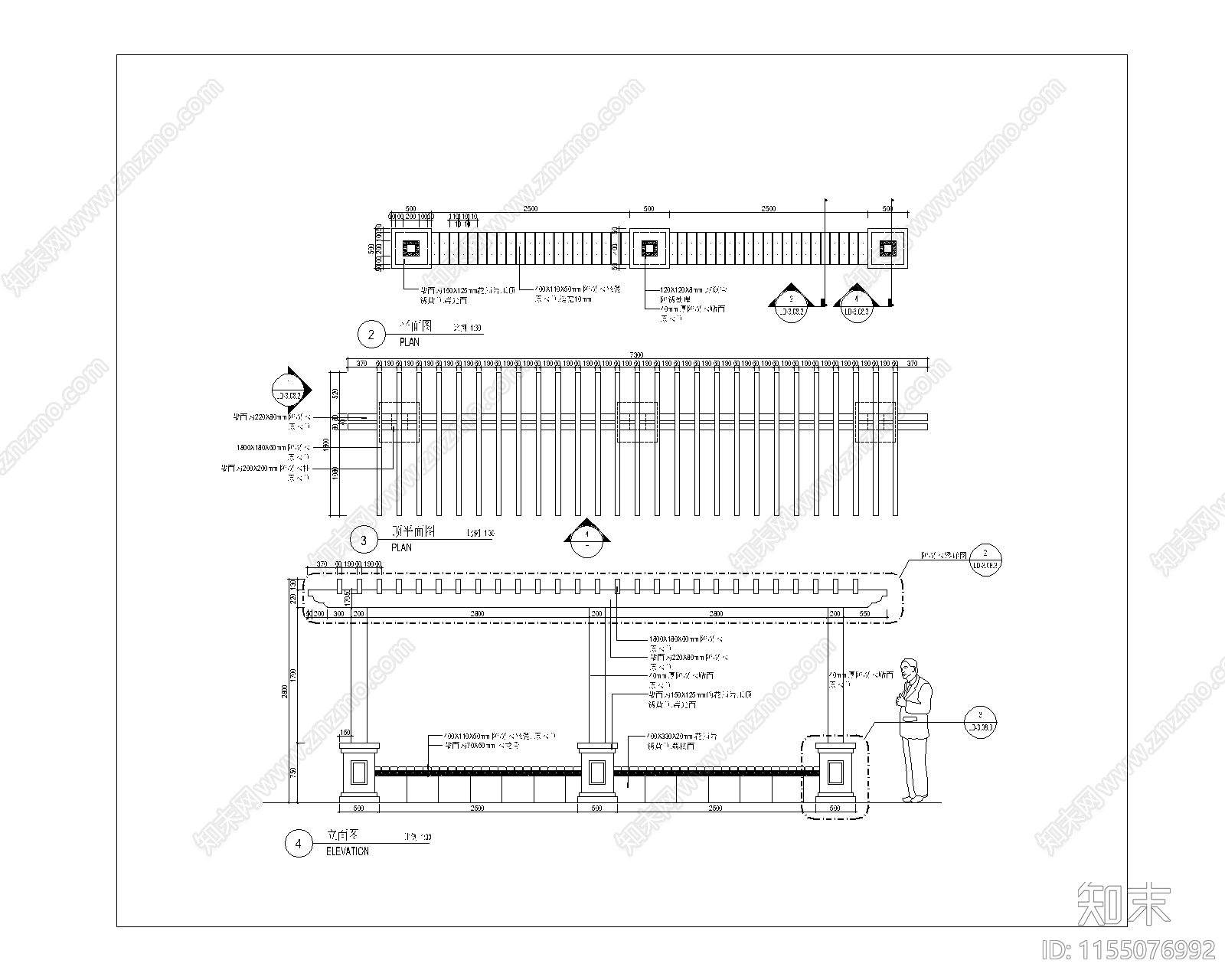 特色廊架cad施工图下载【ID:1155076992】