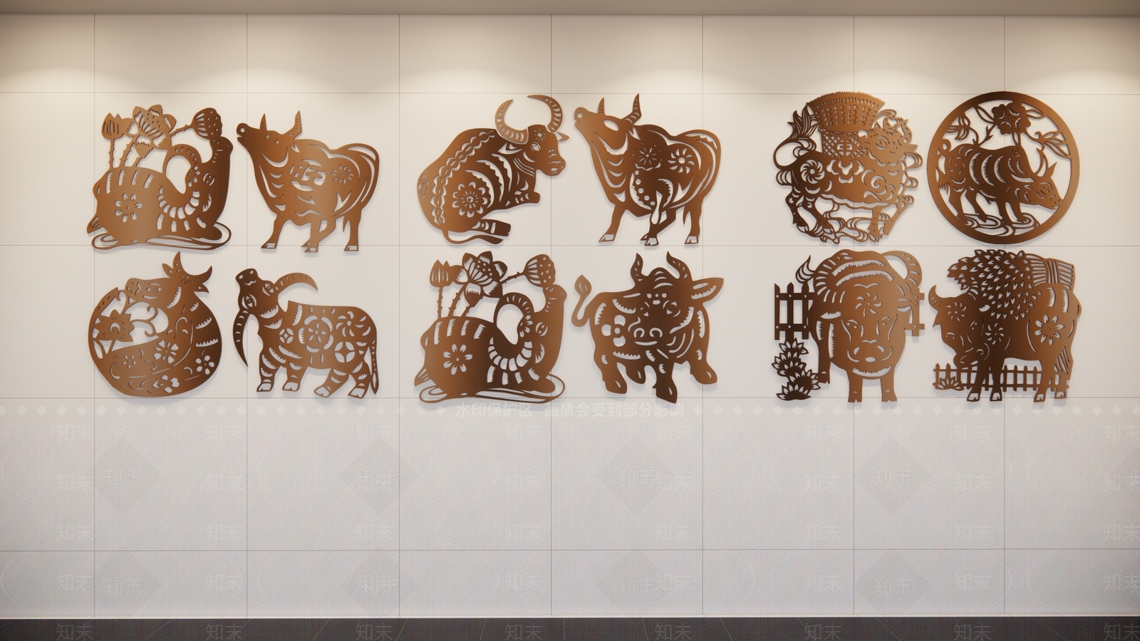 现代牛窗花剪纸剪影3D模型下载【ID:1155079502】