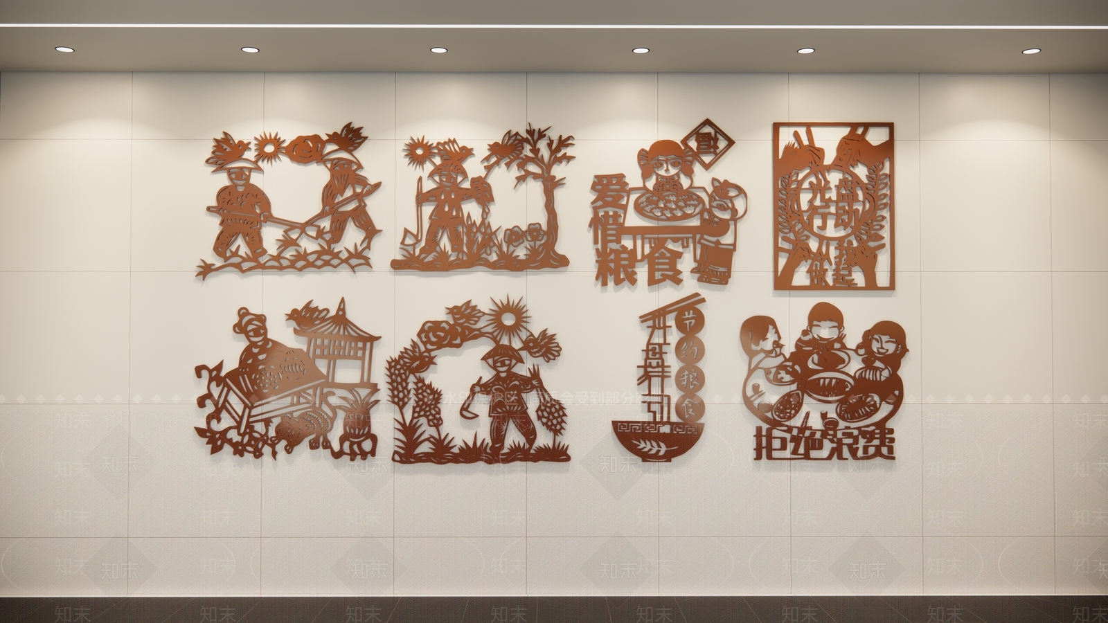 现代节约粮食窗花剪纸3D模型下载【ID:1155079654】