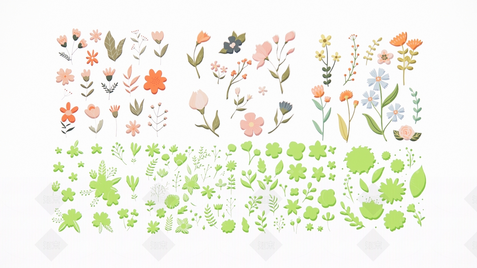 2D现代植物墙饰墙绘3D模型下载【ID:1155080457】