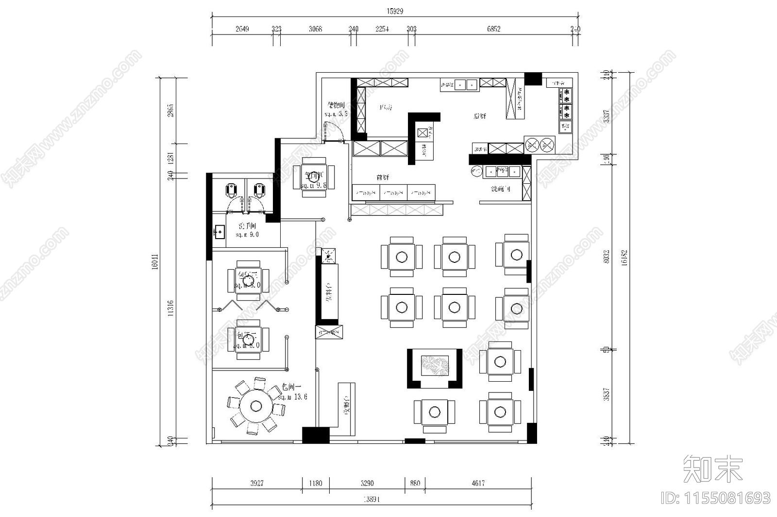 中式火锅店cad施工图下载【ID:1155081693】