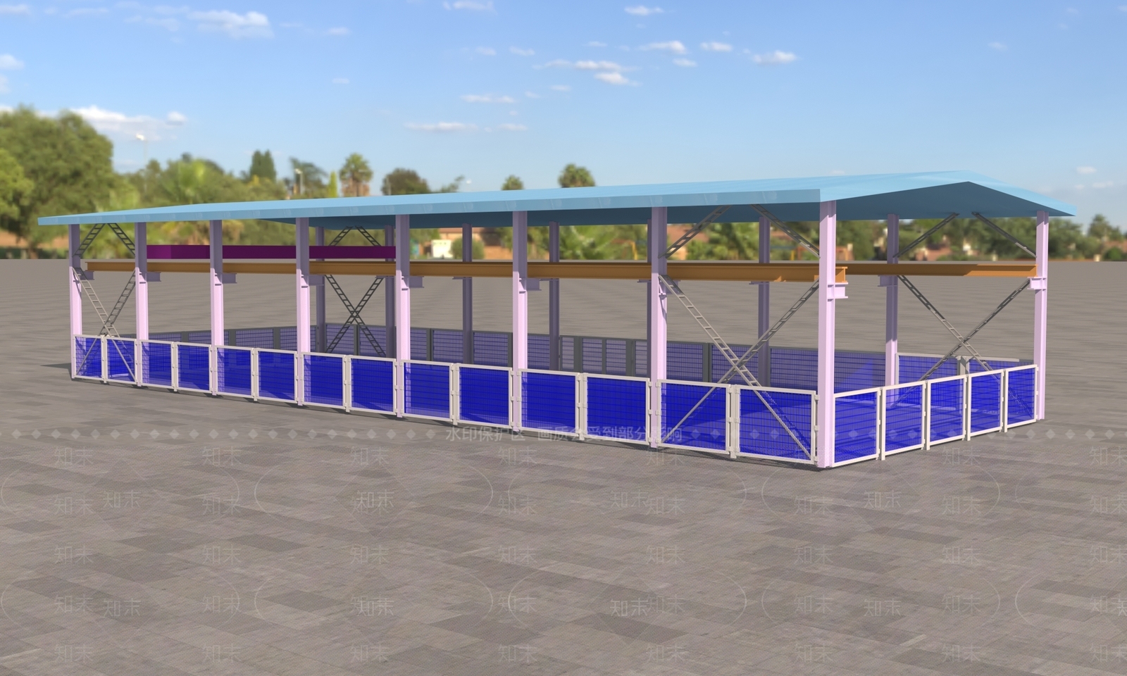 现代材料棚厂房3D模型下载【ID:1155082598】