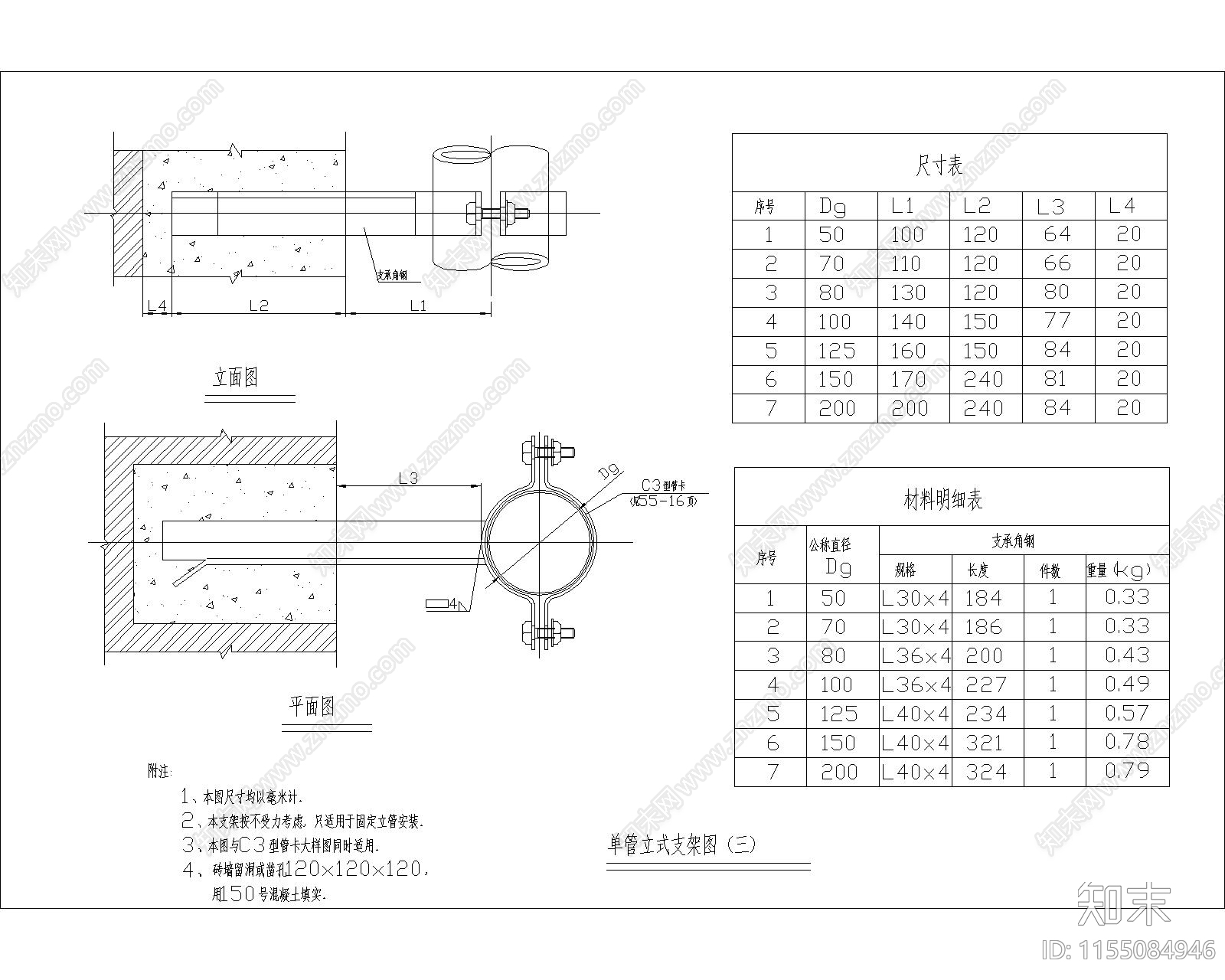 管道支架大样图施工图下载【ID:1155084946】