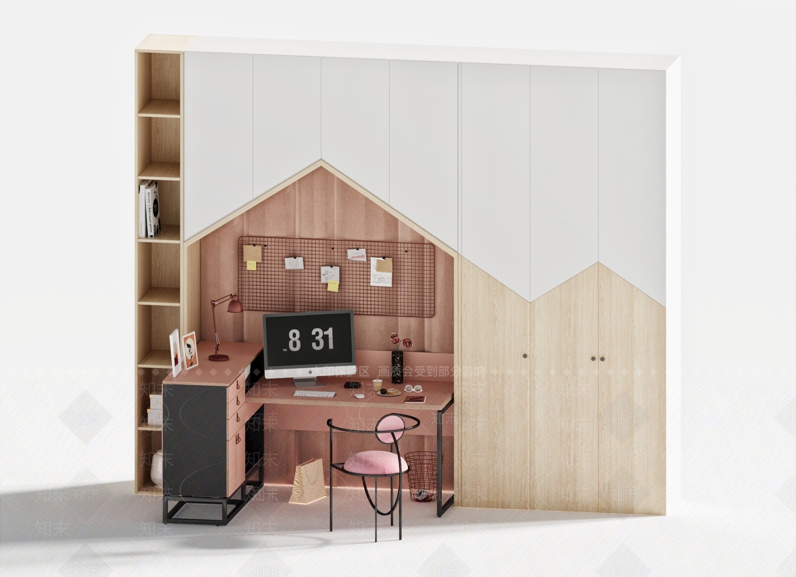 现代儿童书桌书柜SU模型下载【ID:1155086675】