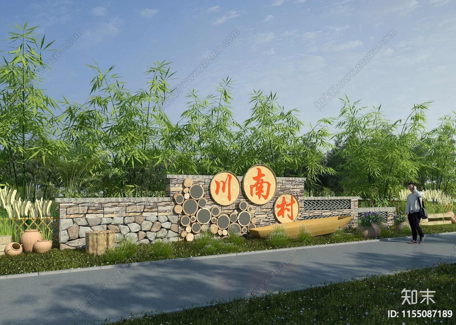 新中式乡村景墙3D模型下载【ID:1155087189】