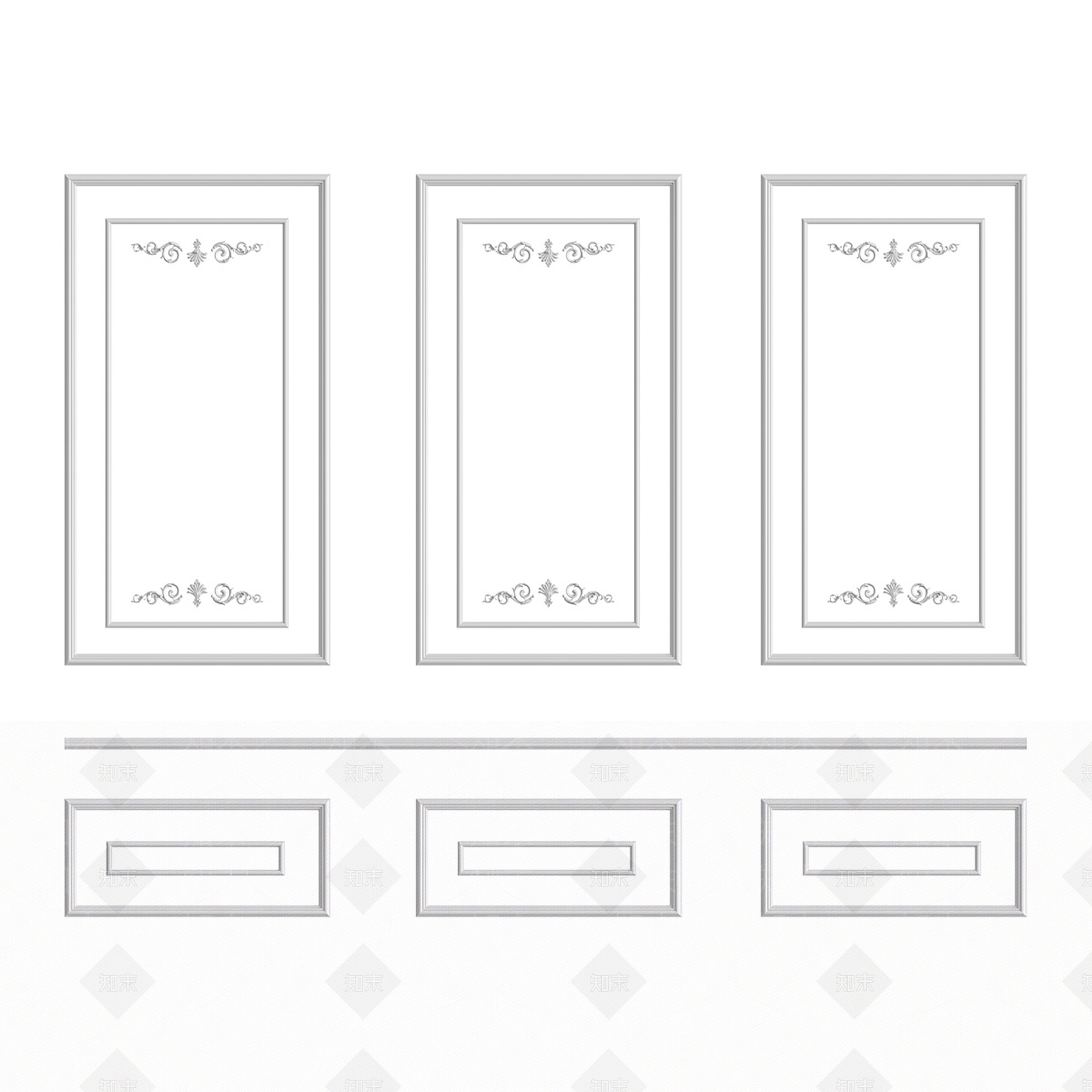 简欧墙面石膏线3D模型下载【ID:1155093792】