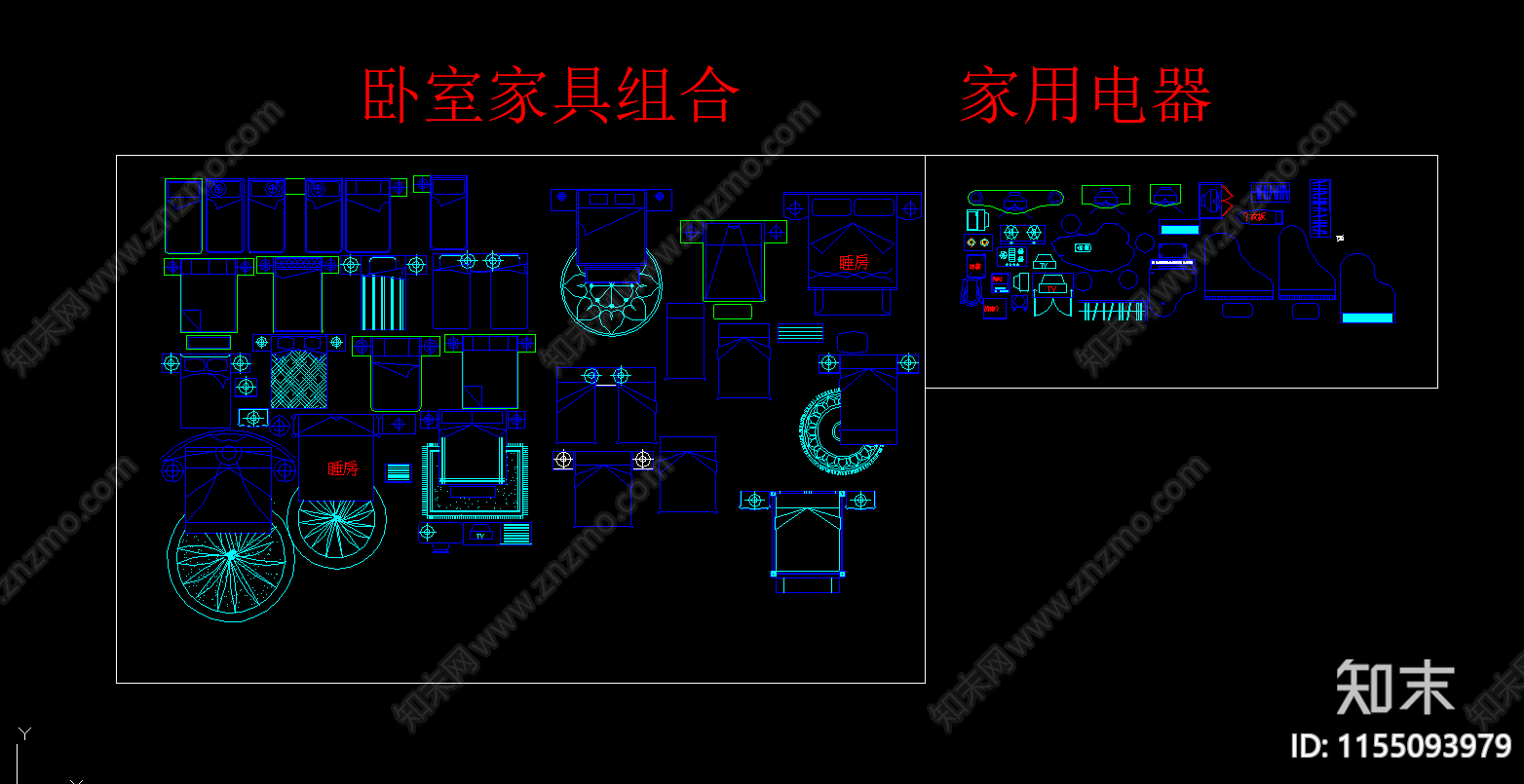 酒店客房床具组合cad施工图下载【ID:1155093979】