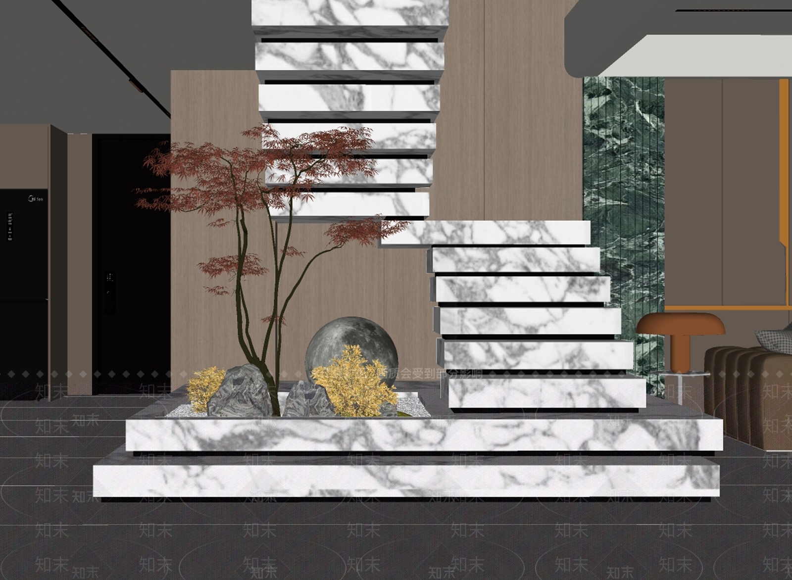 现代楼梯间SU模型下载【ID:1155101352】