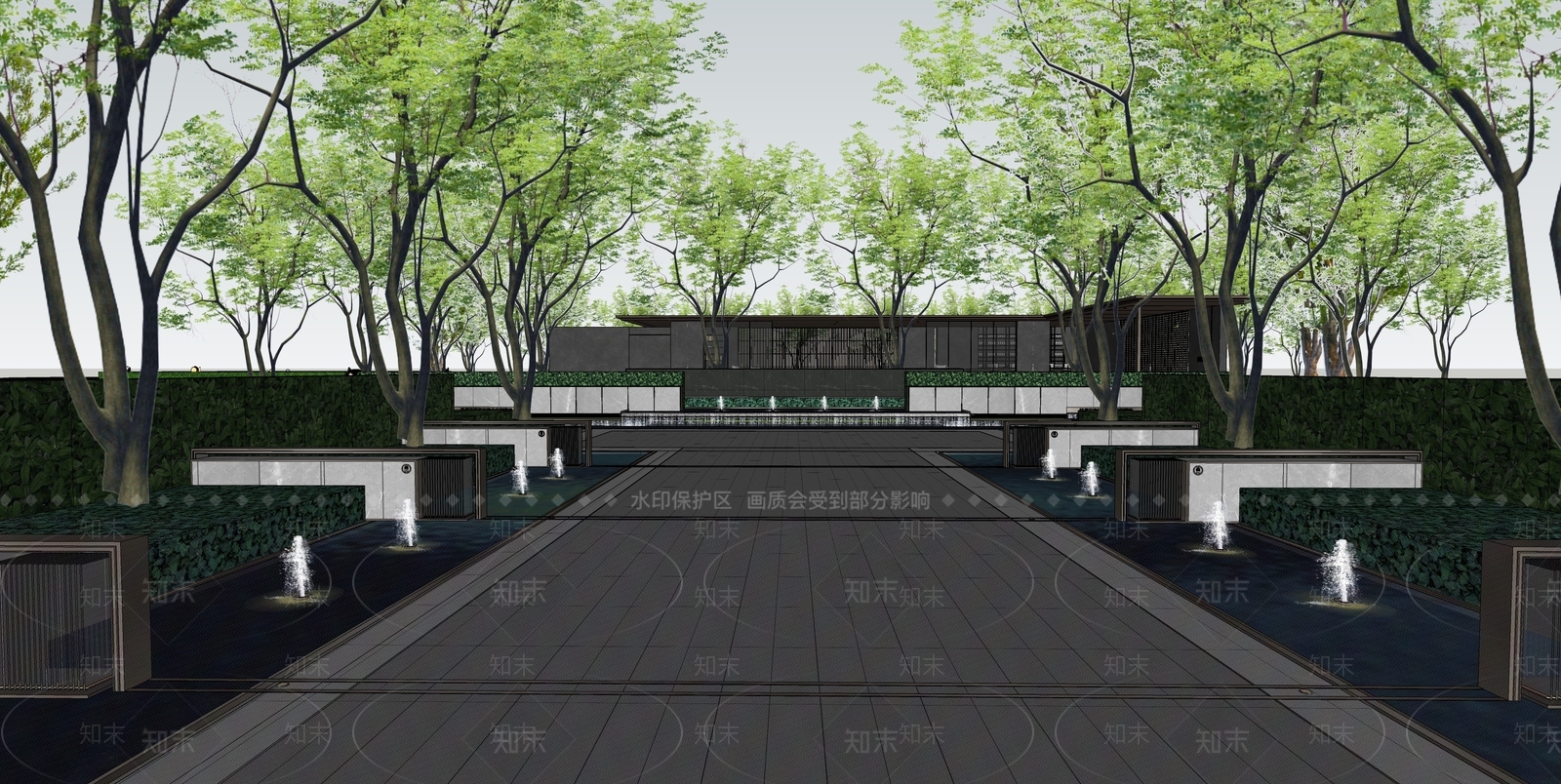 现代小区轴线景观SU模型下载【ID:1155112578】