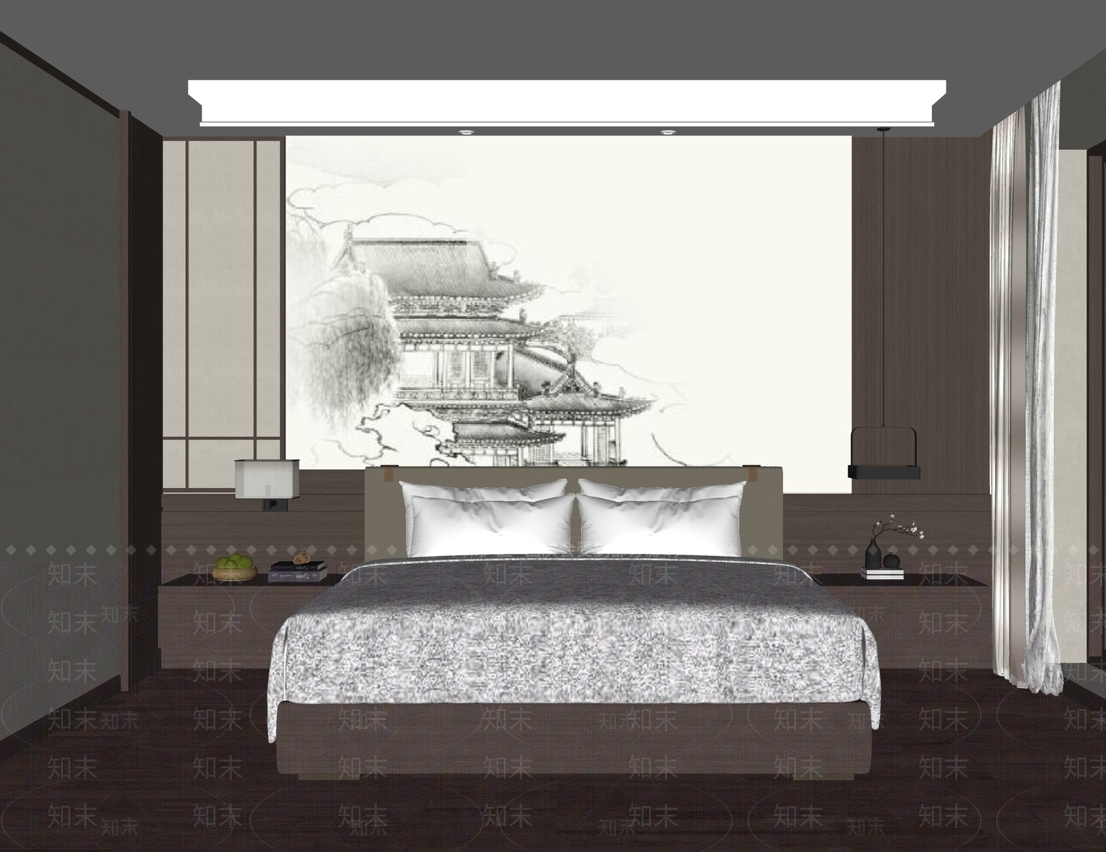 新中式酒店客房SU模型下载【ID:1155116911】