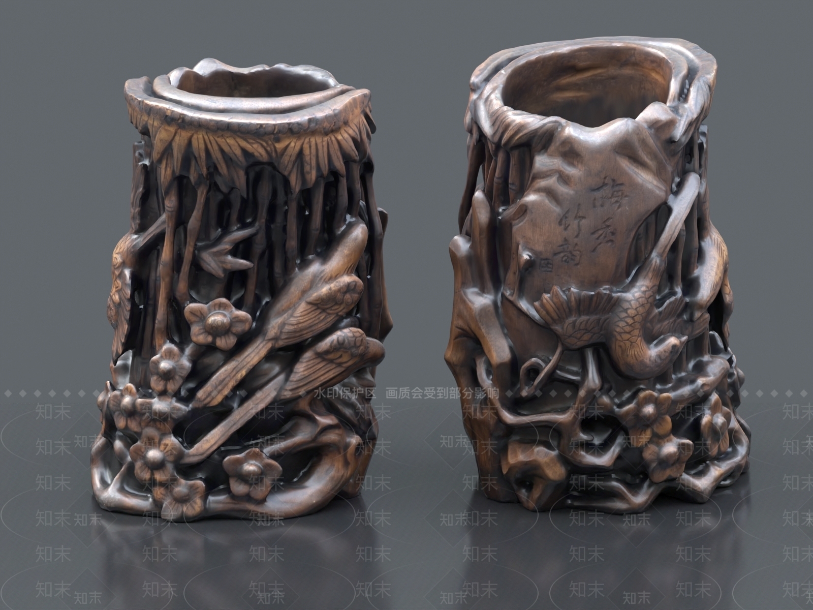 新中式浮雕竹筒3D模型下载【ID:1155116948】