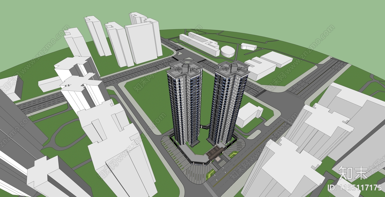 现代高层住宅SU模型下载【ID:1155117175】