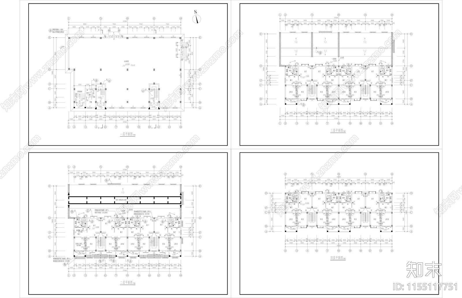 四层古建筑民居建筑全施工图下载【ID:1155117751】