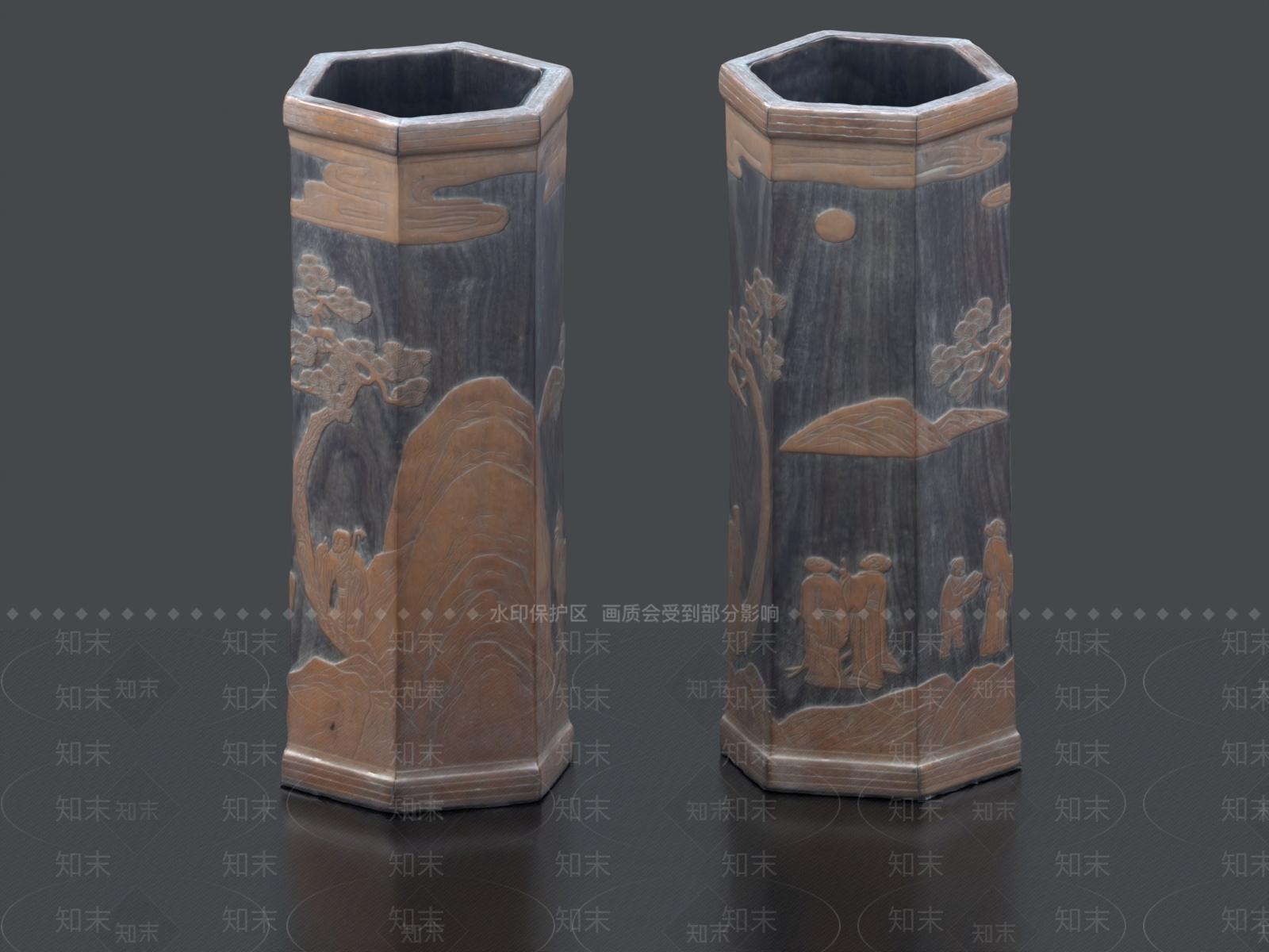 新中式浮雕竹筒3D模型下载【ID:1155117734】