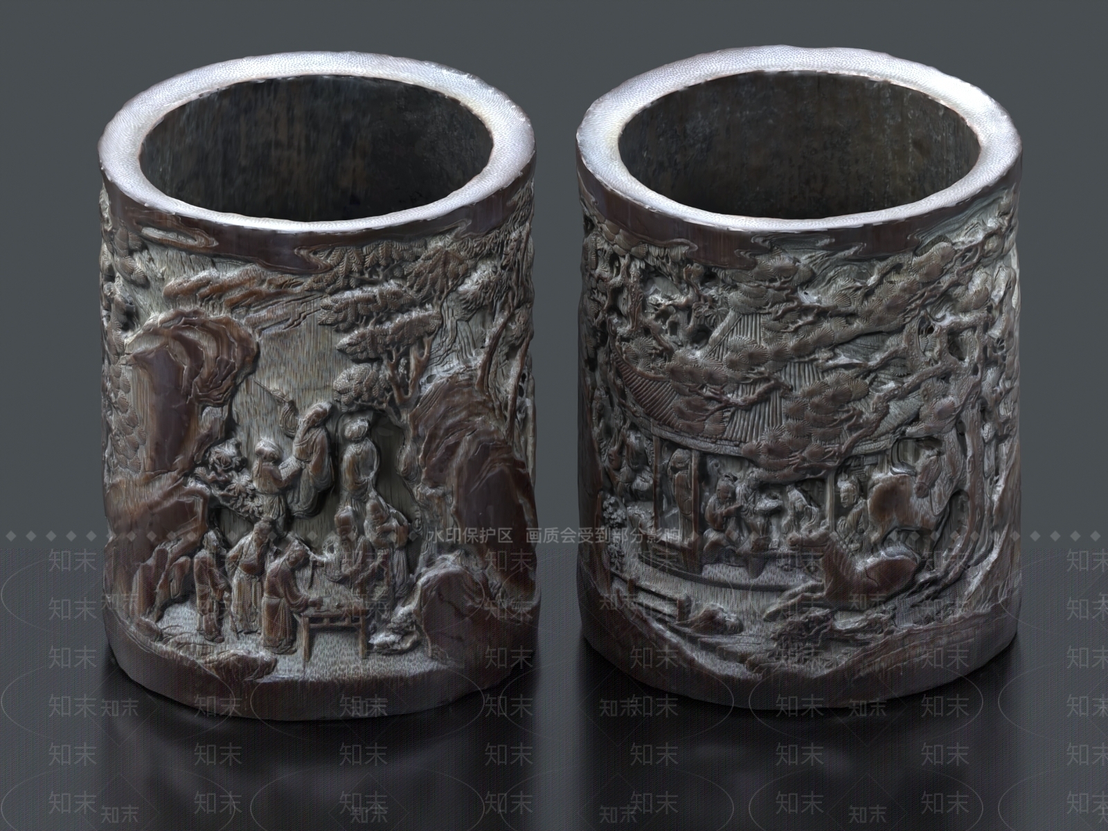 新中式浮雕竹筒3D模型下载【ID:1155118675】