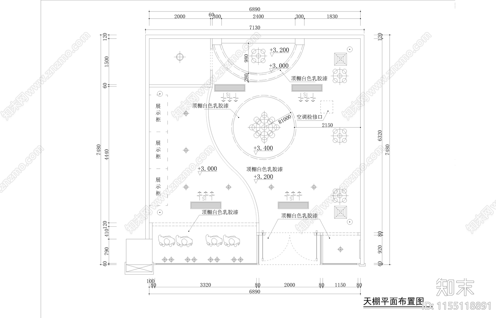 53平米时尚浪漫婚纱店面室内cad施工图下载【ID:1155118891】