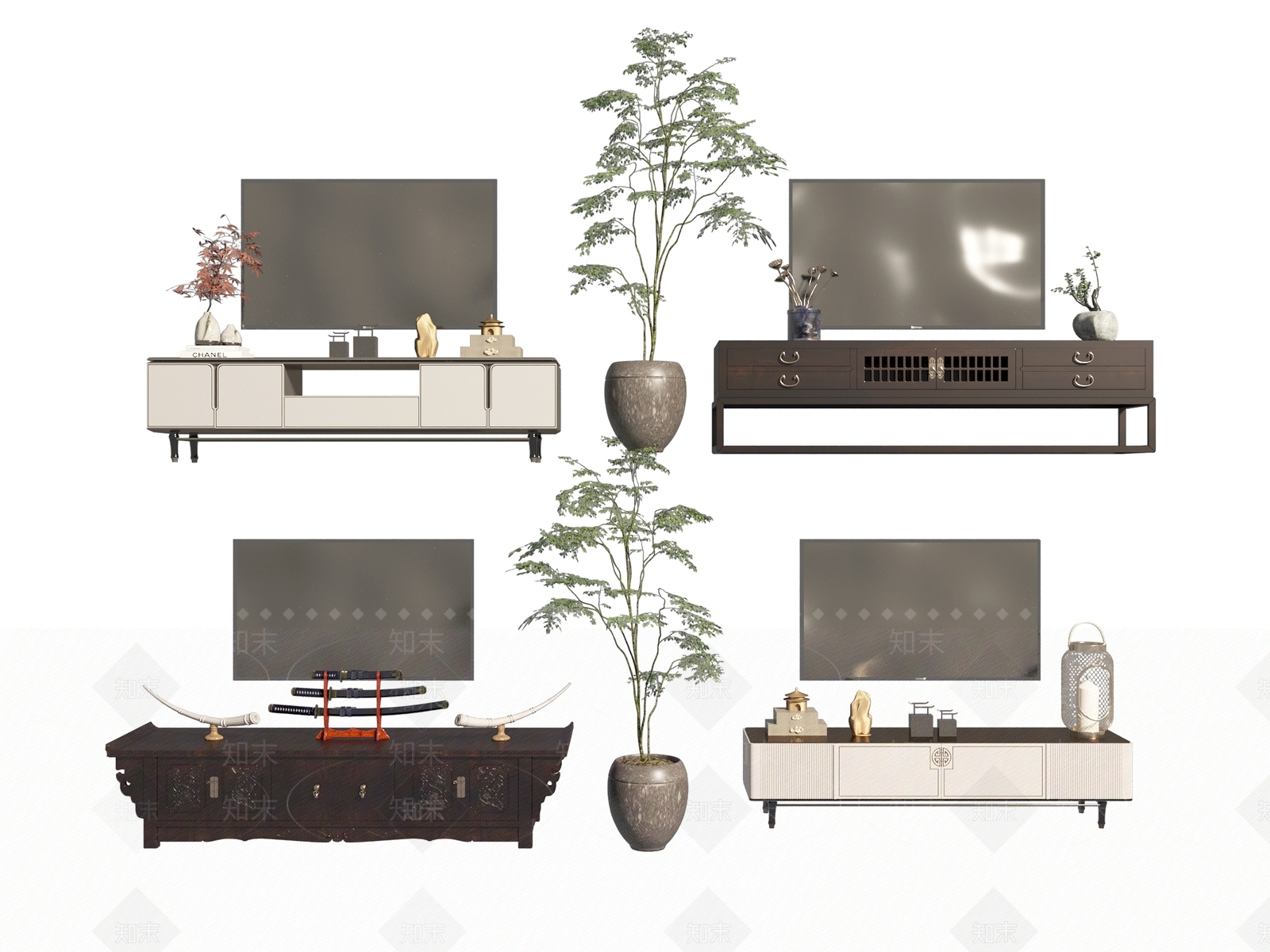 新中式电视柜组合3D模型下载【ID:1155121416】