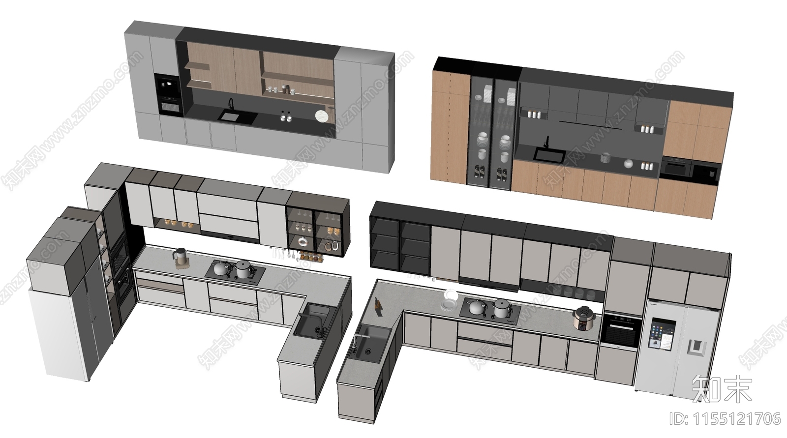 现代厨房橱柜SU模型下载【ID:1155121706】