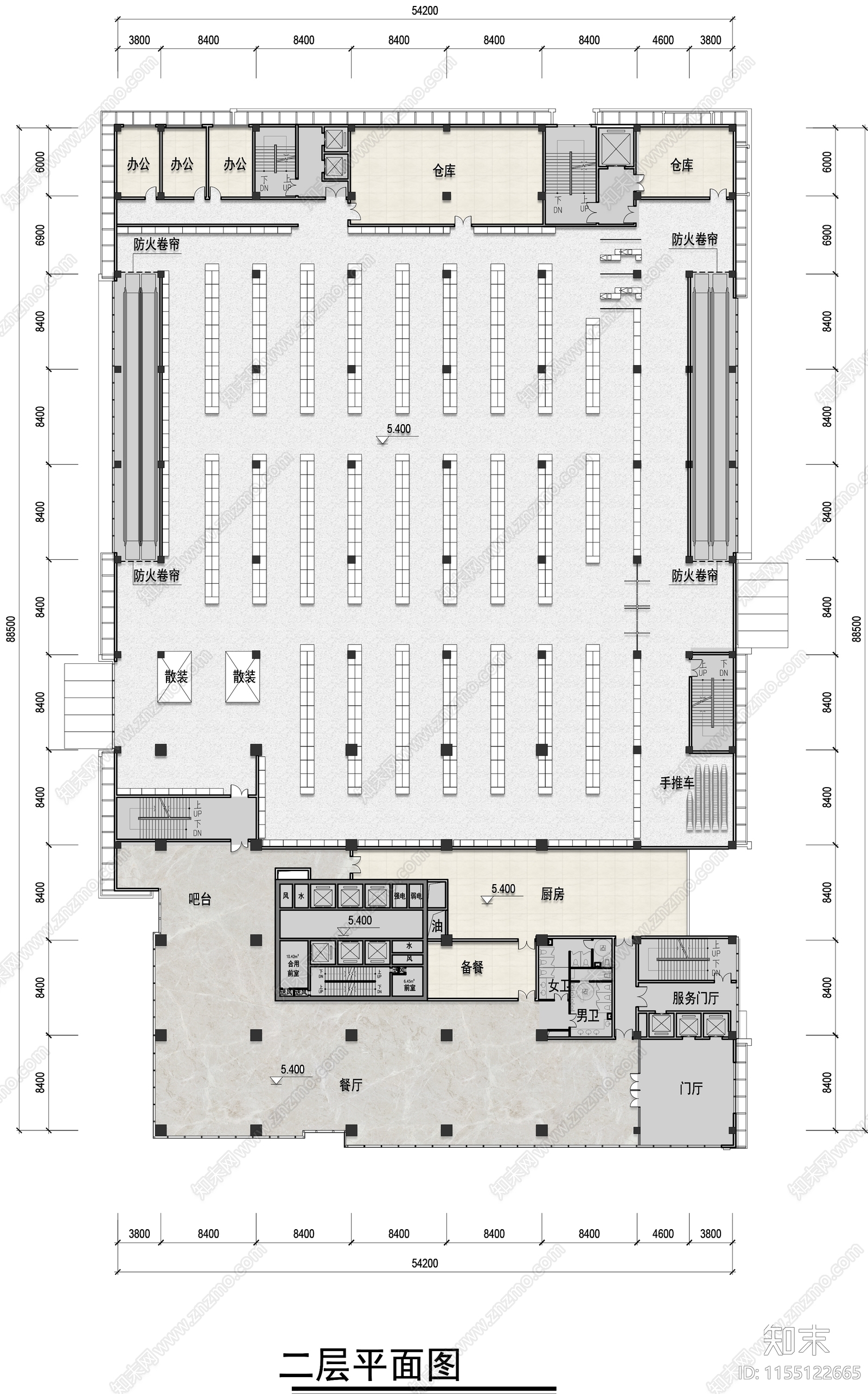 三层超市平面cad施工图下载【ID:1155122665】