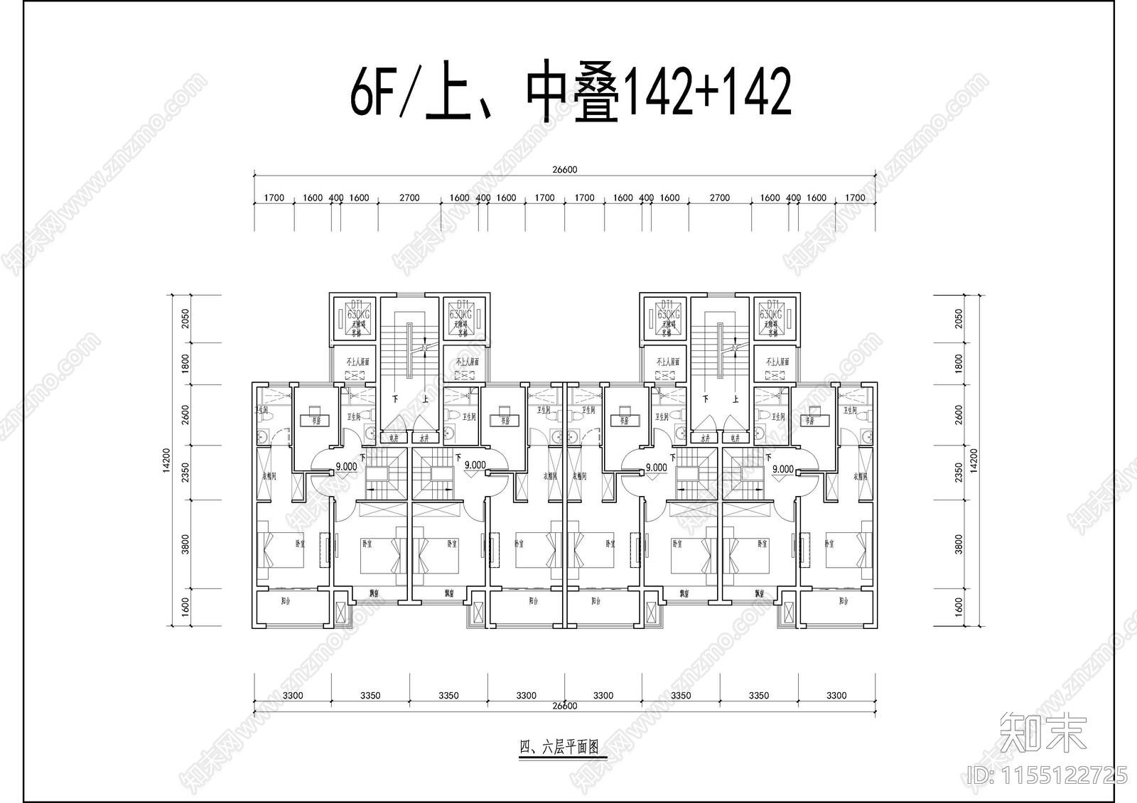 6层叠别墅152cad施工图下载【ID:1155122725】