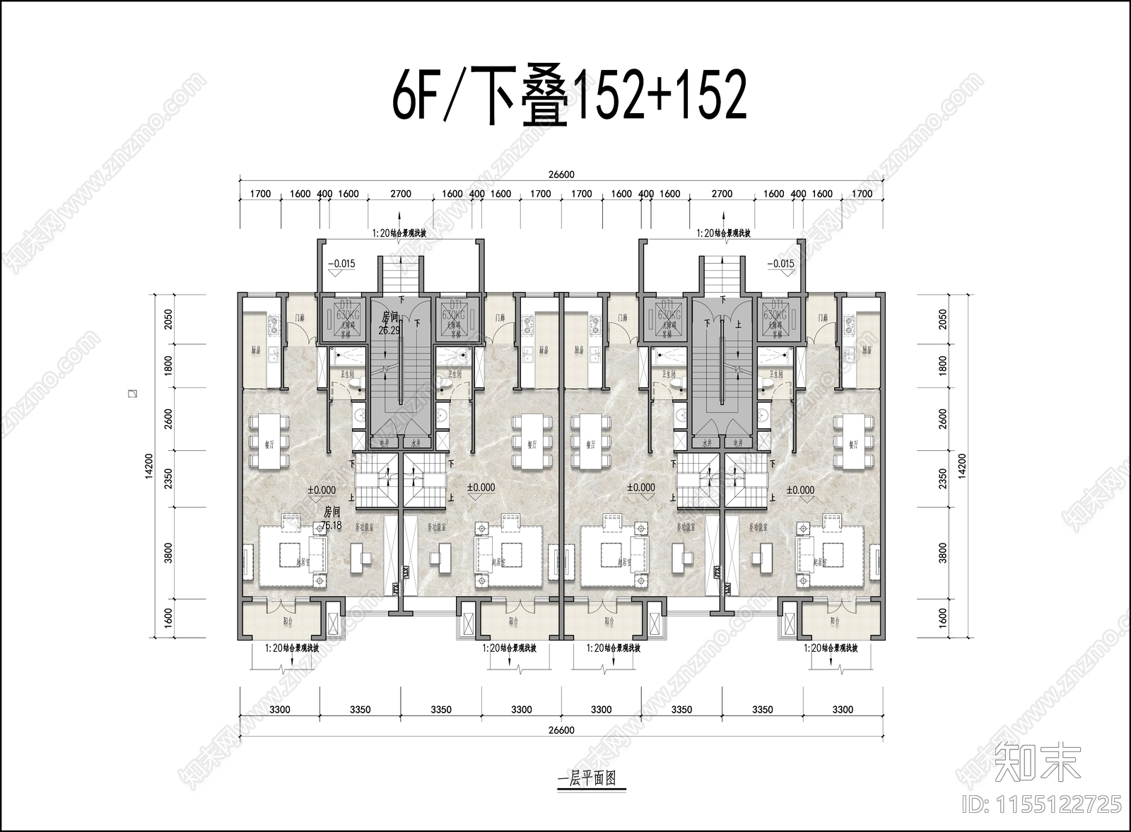 6层叠别墅152cad施工图下载【ID:1155122725】