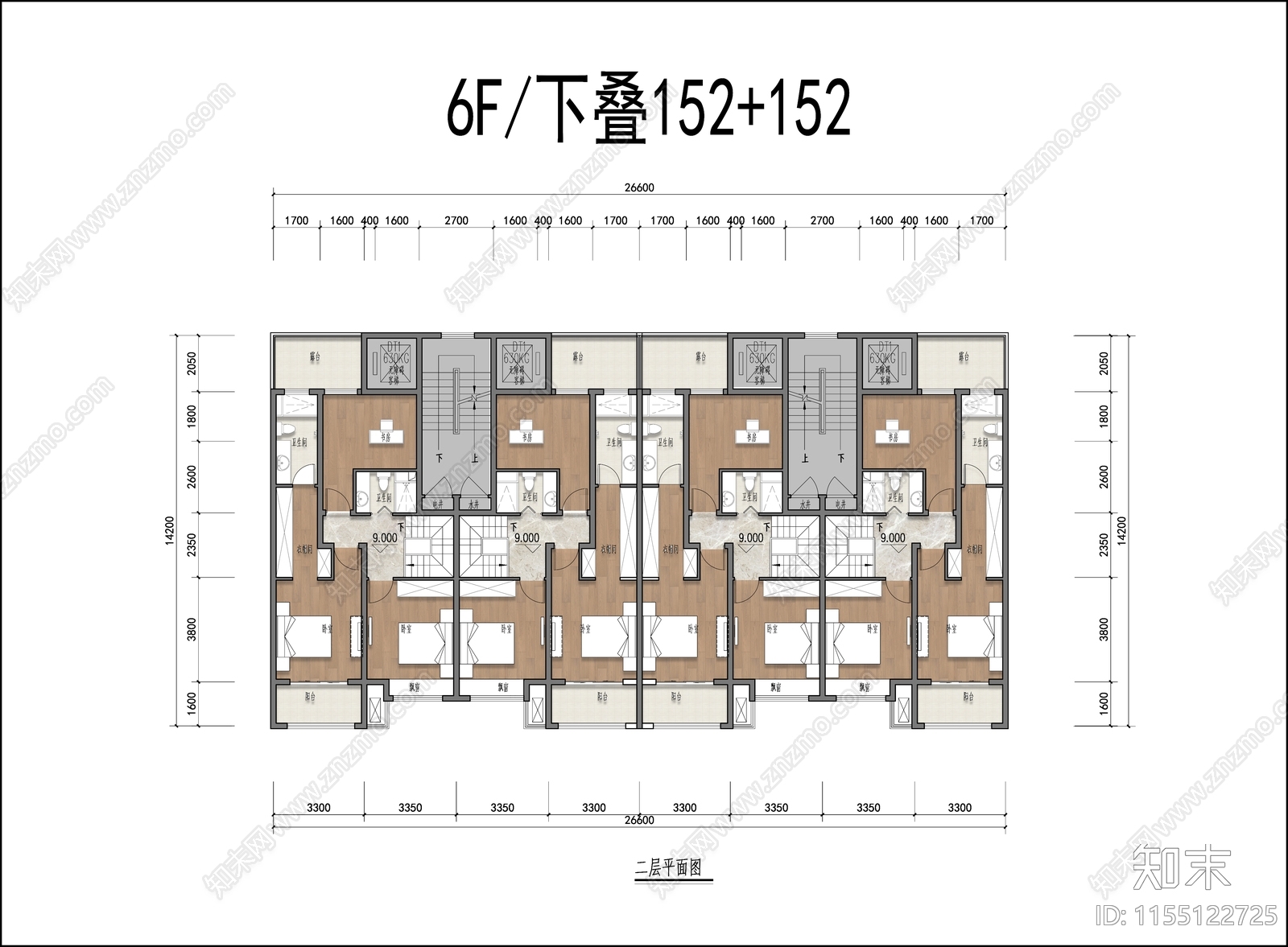 6层叠别墅152cad施工图下载【ID:1155122725】