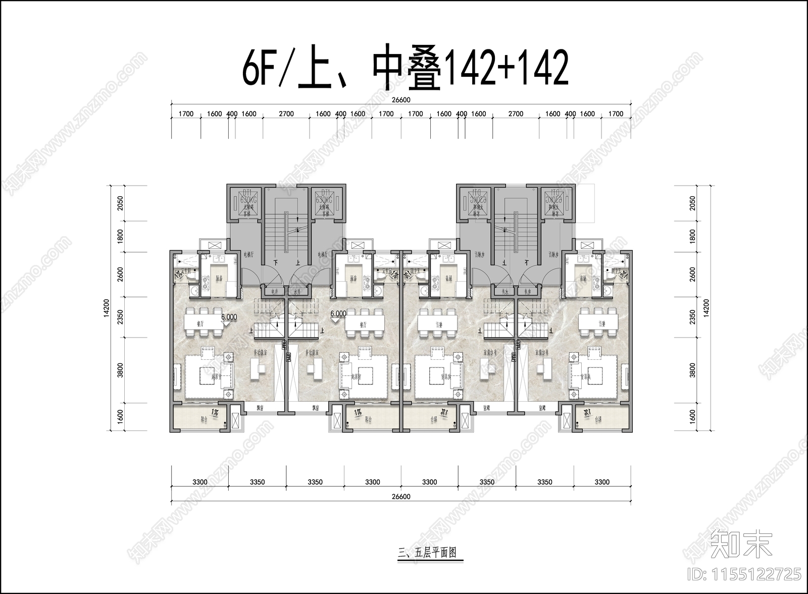 6层叠别墅152cad施工图下载【ID:1155122725】