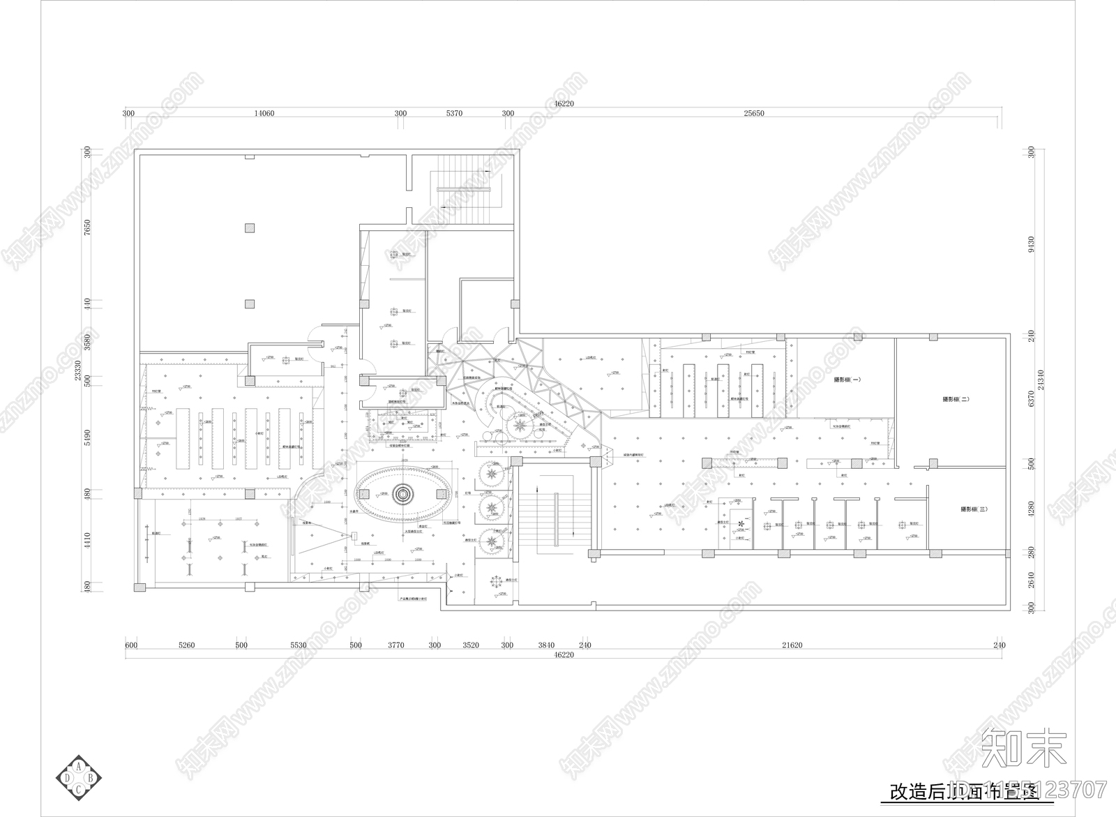 850平现代时尚婚纱摄影工作室cad施工图下载【ID:1155123707】