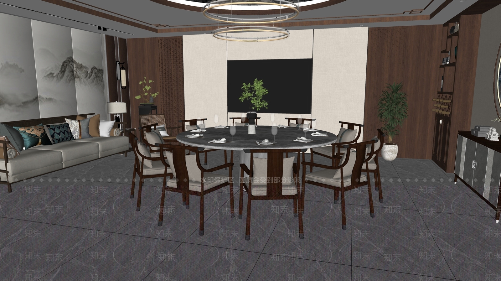 新中式包厢SU模型下载【ID:1155135194】