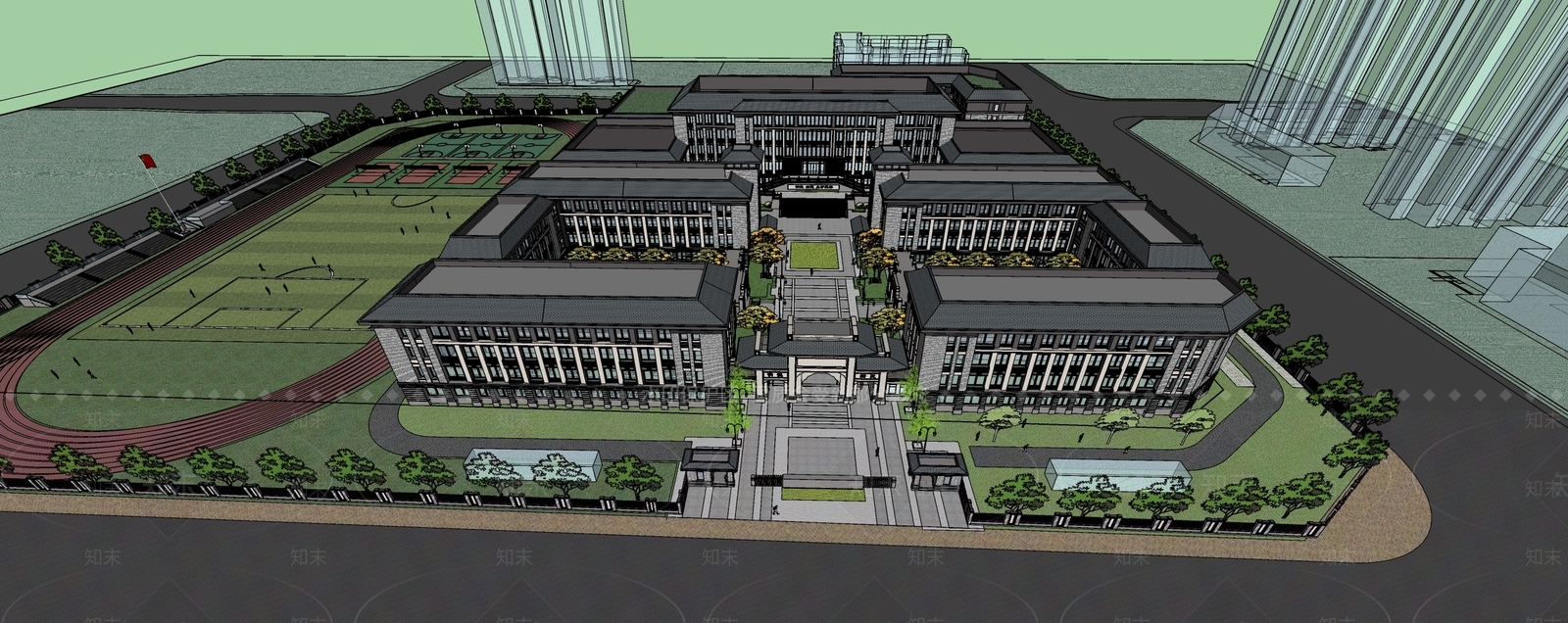 新中式大学校园SU模型下载【ID:1155137342】