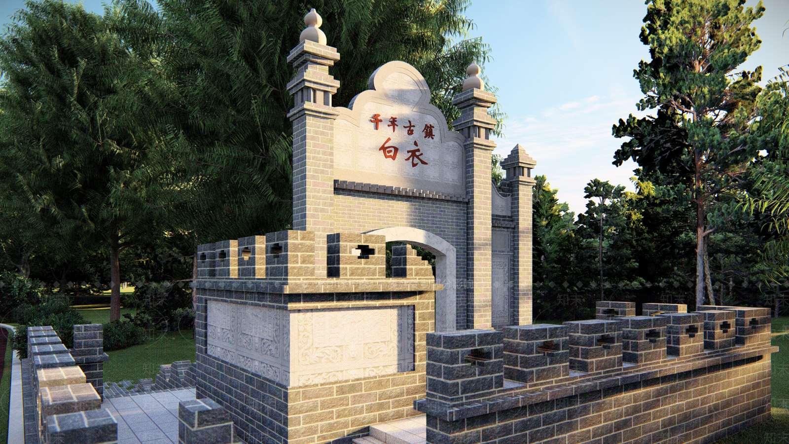 新中式乡村入口标识SU模型下载【ID:1155144252】