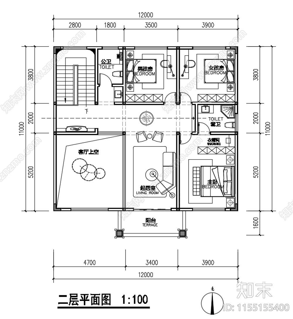 二层农村自建房户型12施工图下载【ID:1155155400】