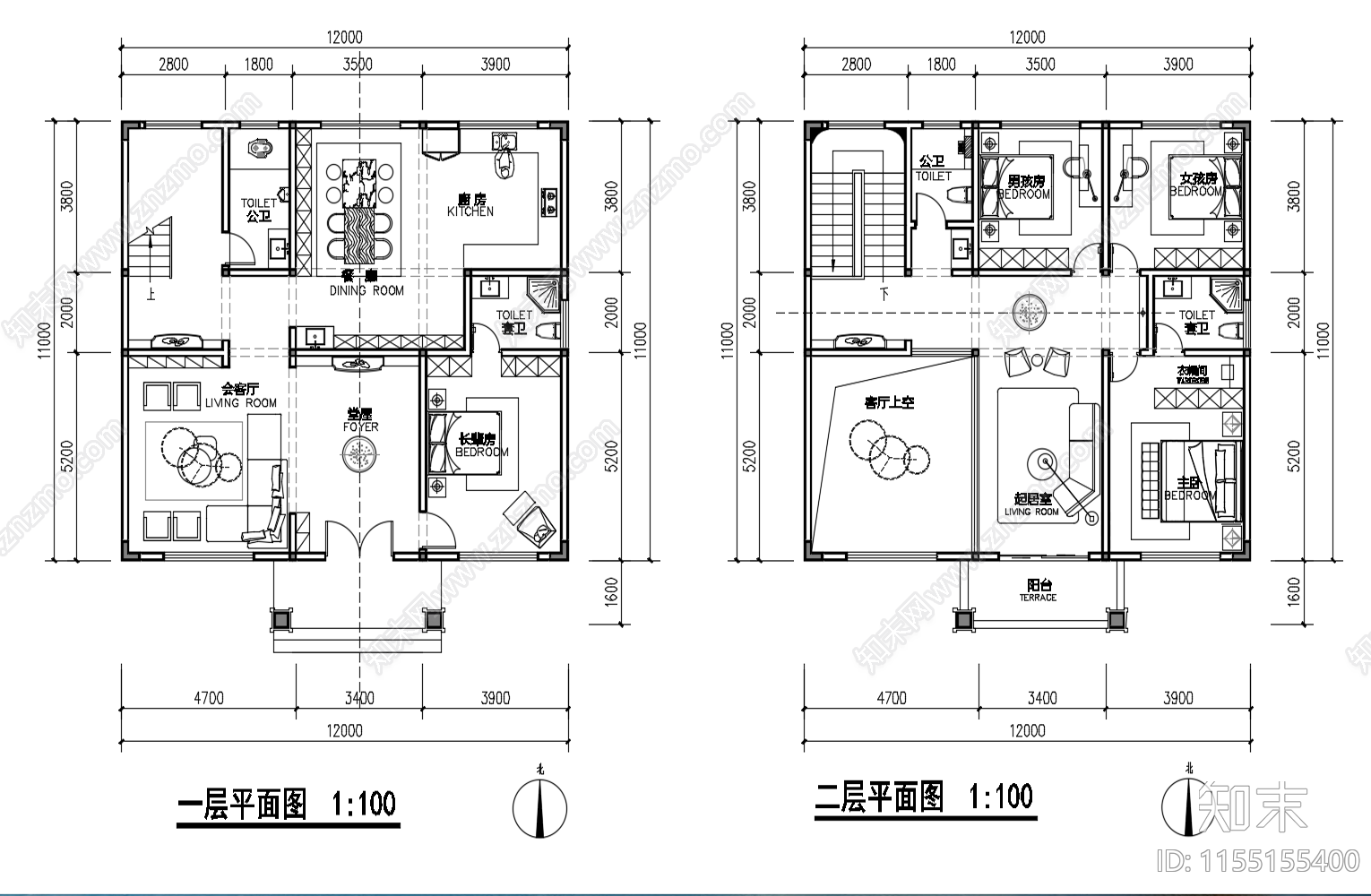 二层农村自建房户型12施工图下载【ID:1155155400】