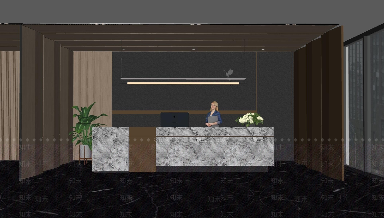 现代办公大堂SU模型下载【ID:1155161544】