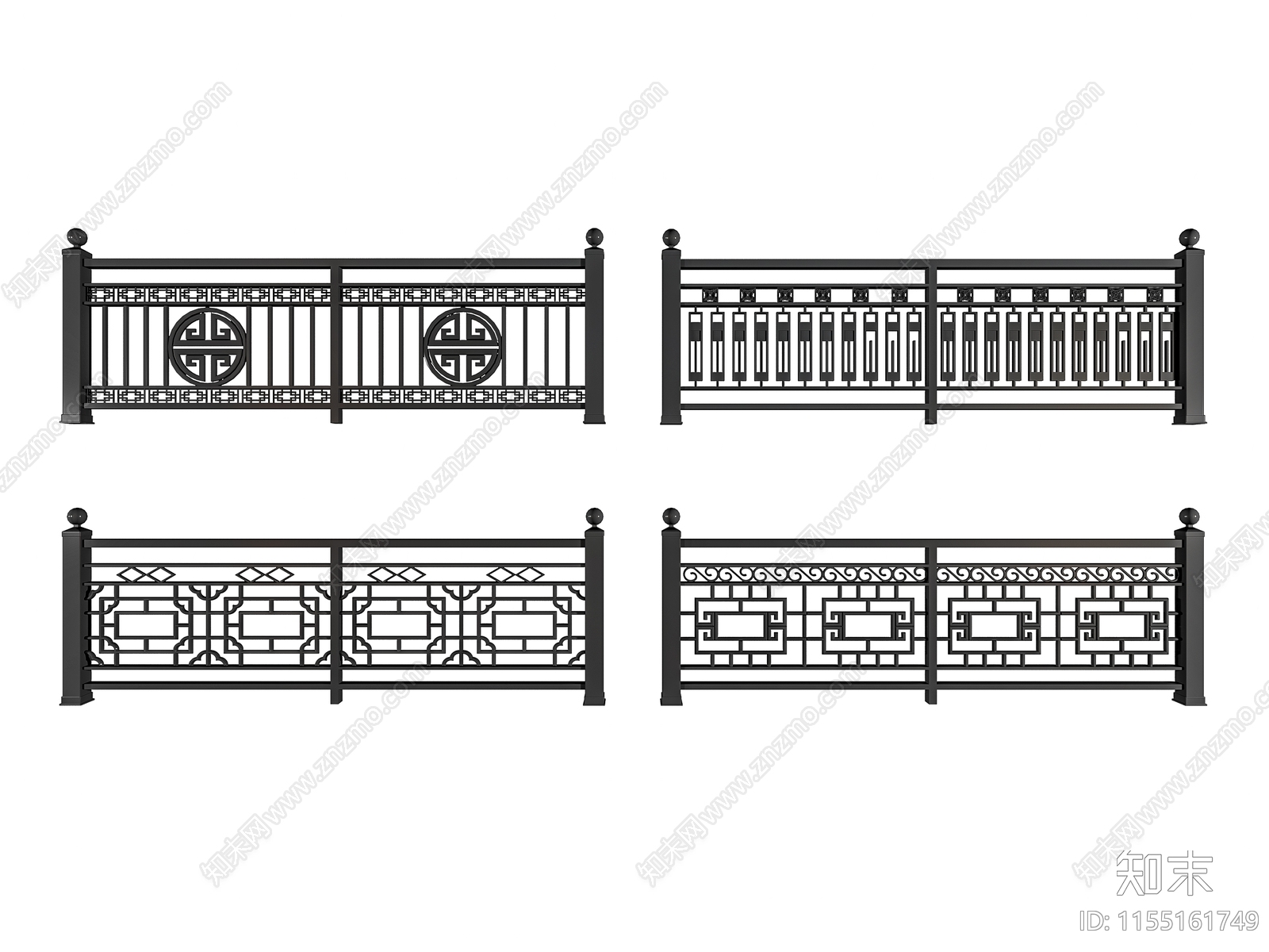 现代铁艺栏杆3D模型下载【ID:1155161749】
