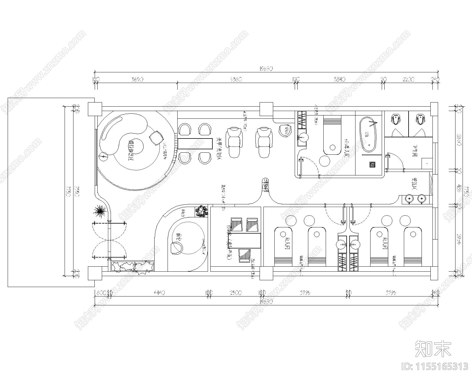 创意美容店平面方案cad施工图下载【ID:1155165313】