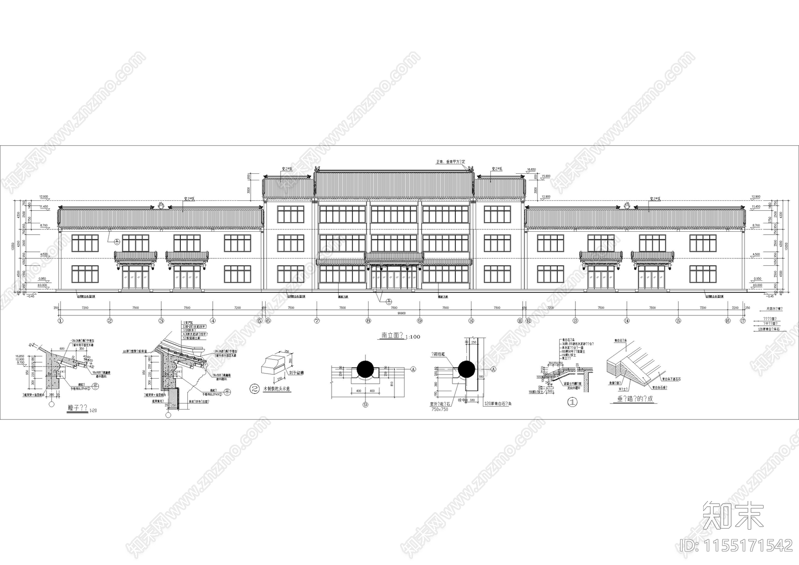 大型仿古建筑的建cad施工图下载【ID:1155171542】