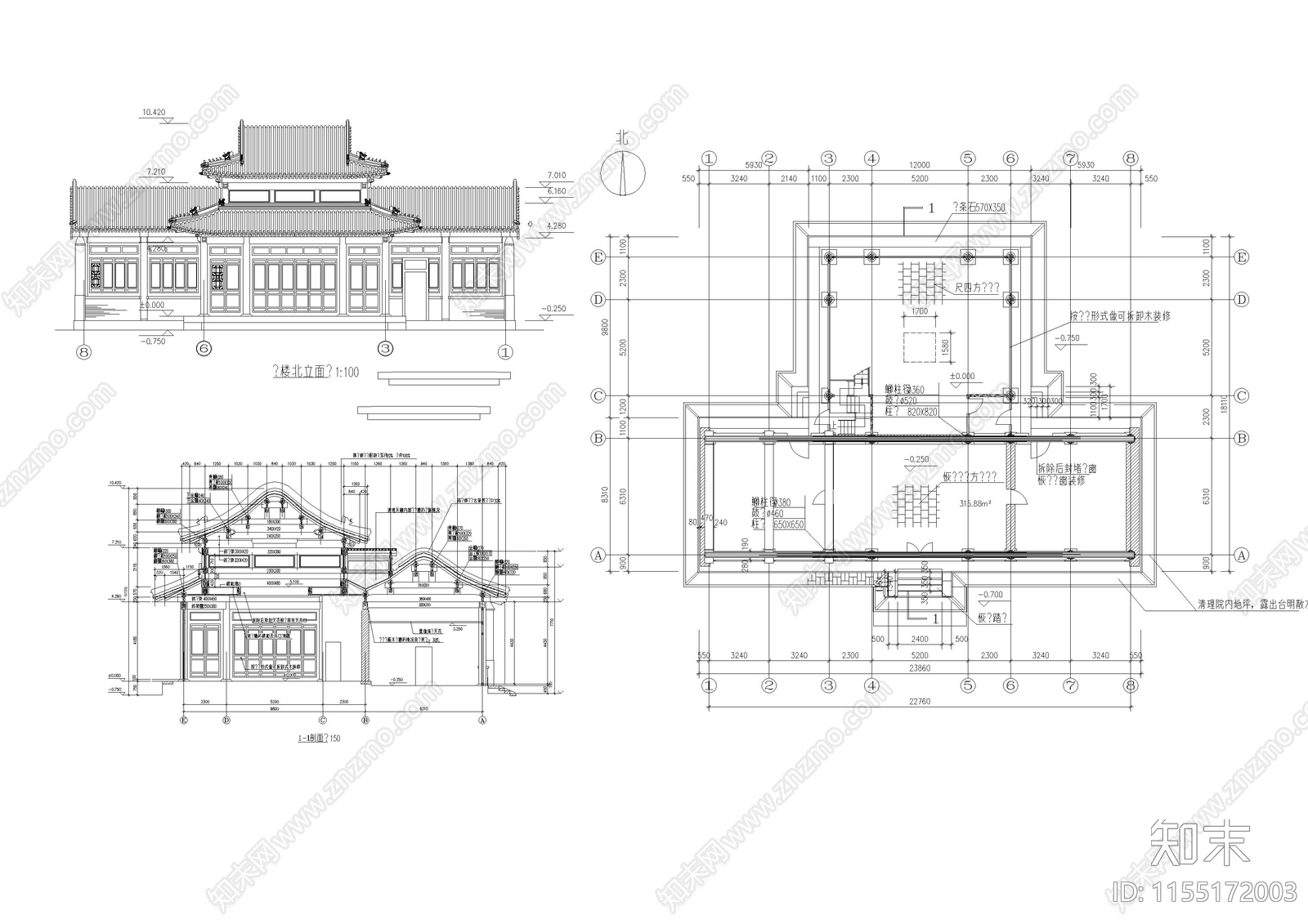 仿古建筑图纸cad施工图下载【ID:1155172003】